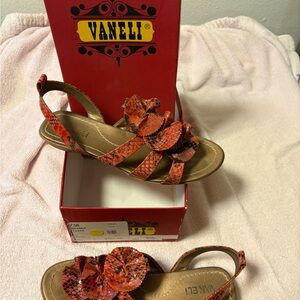 Vaneli Women's Red Sandals with Floral Detail